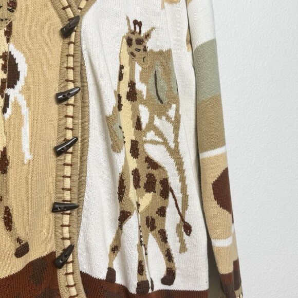 Storybook Knits Sweater Large Brown Giraffe Safari Cardigan Grannycore Statement - Picture 8 of 11